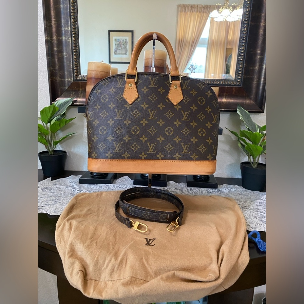 Louis Vuitton Classic Alma Bag, LV Monogram, Canvas Strap, Dust Bag,Authentic